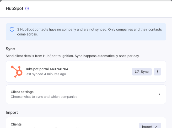 Enabling HubSpot starts your first sync